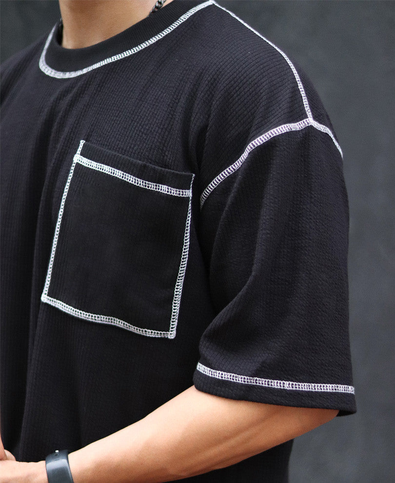 Black Contrast Stitch Oversize Drop Shoulder T Shirt