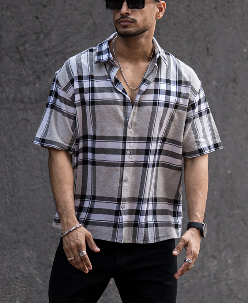 Grey Checks Oversize Drop Shoulder Shirt