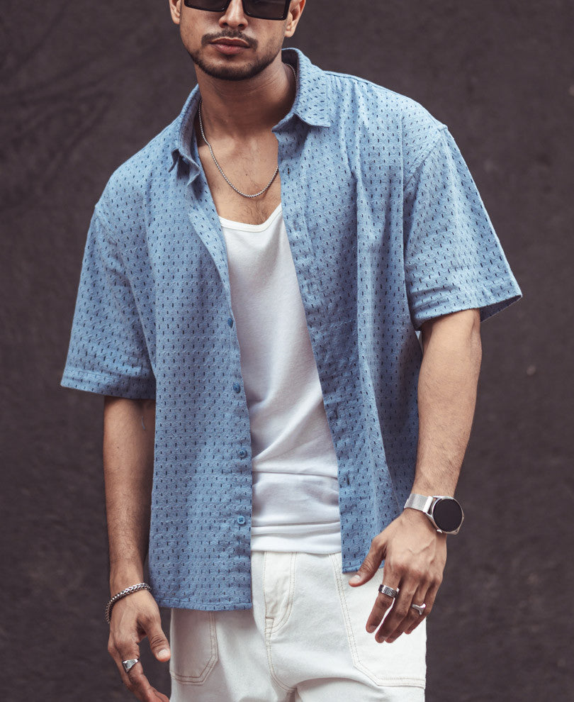 Sky Blue Structured Oversize Drop Shoulder Shirt