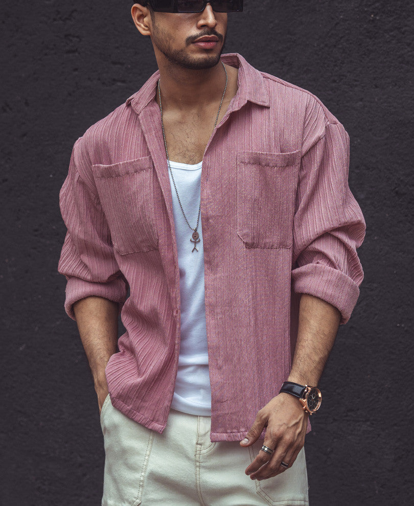 Pink Double Pocket Oversize Drop Shoulder Shirt