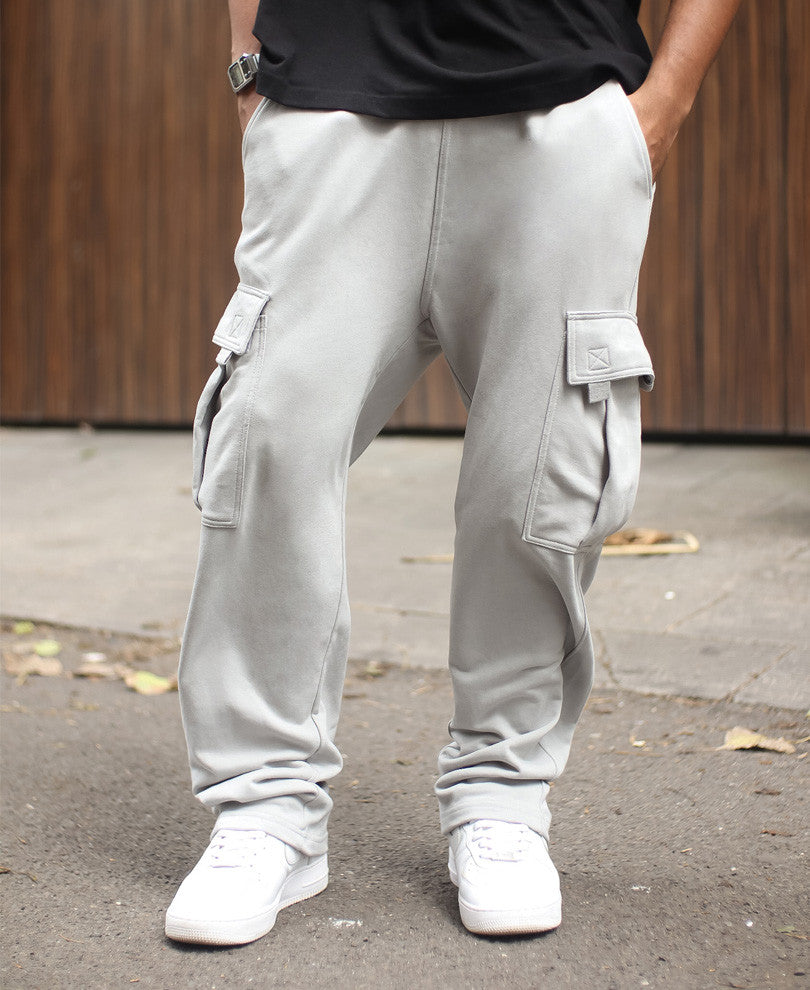 Grey Cargo Pocket Baggy Fit Track Pant