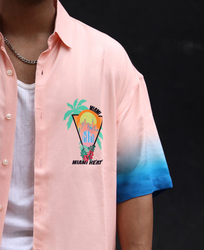 Peach Miami Print Oversized Shirt