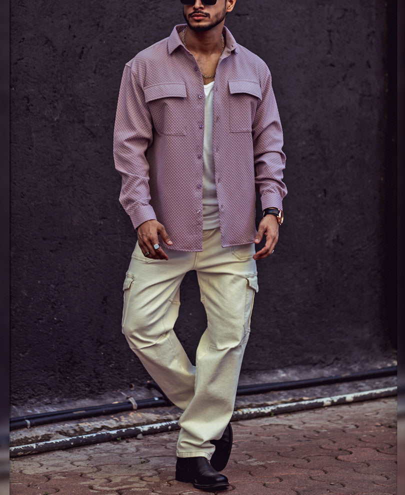 Dusty Pink Textured Shacket Oversized Shirt