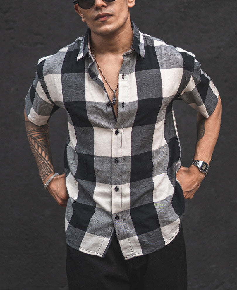 Black And Cream Checks Oversize Drop Shoulder Shirt