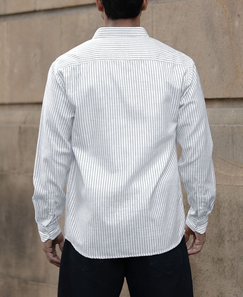 Light Grey Stripes Full Sleeves Regular Fit Shirt