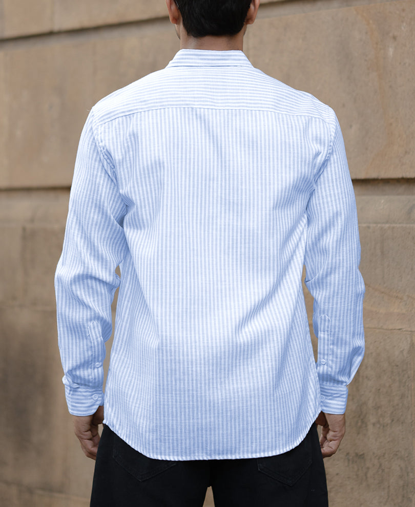 Light Blue And White Stripes Regular Fit Full Sleeves Shirt