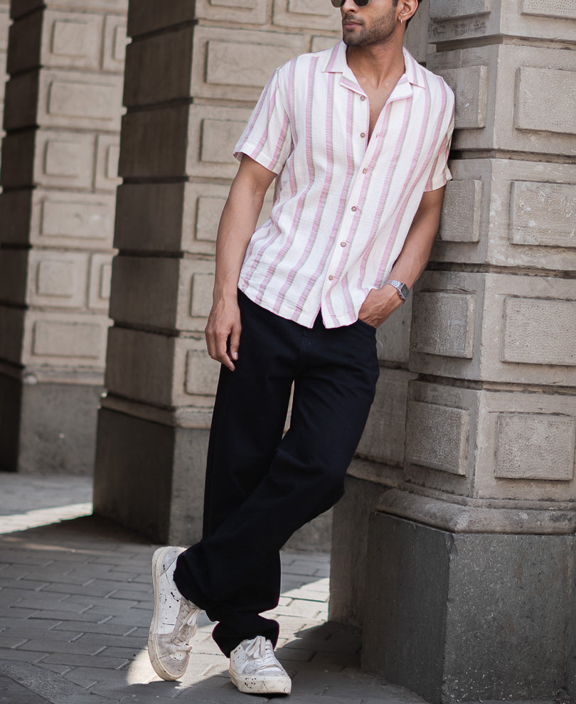 Light Pink Regular Fit Half Sleeves Shirt