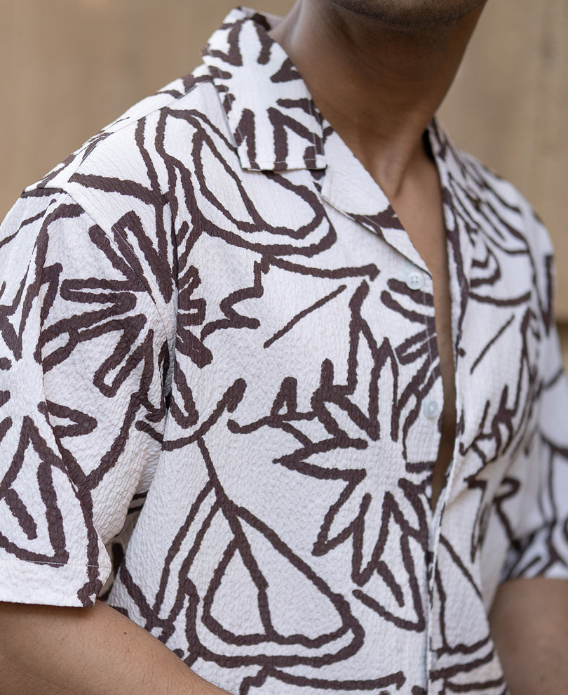 Beige Floral Print Structured Shirt