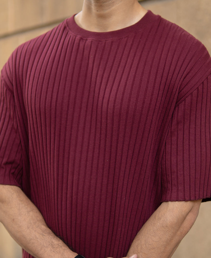 Wine Rib Knit T-Shirt