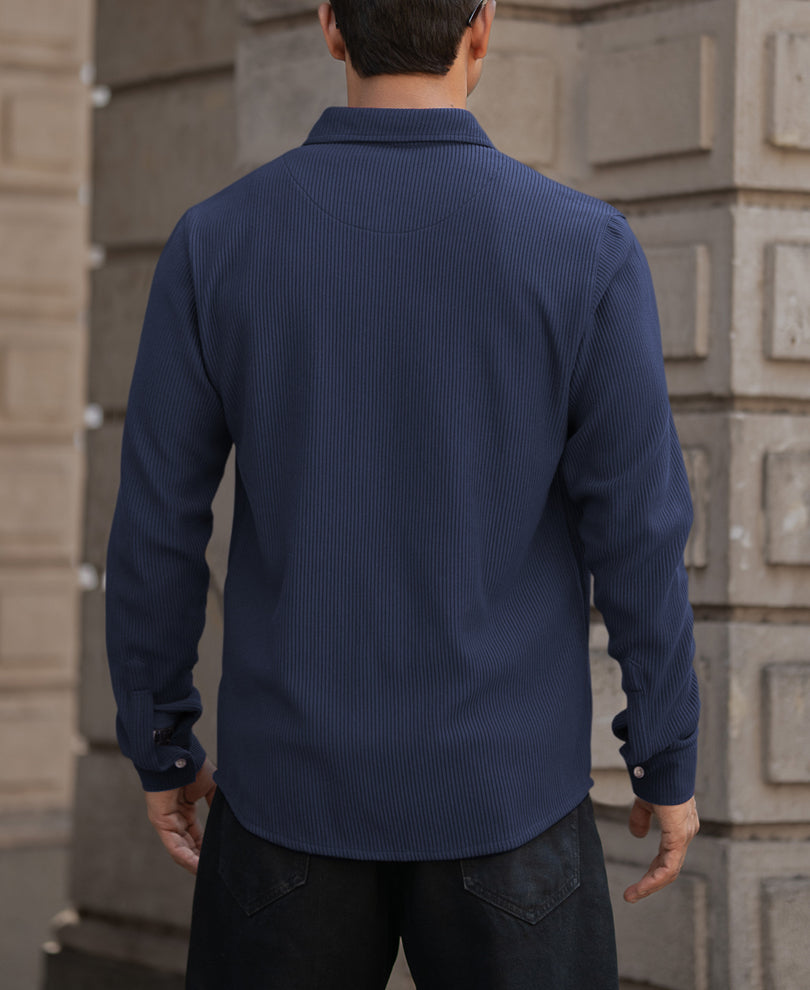 Blue Corduroy Regular Fit Full Sleeves Shirt