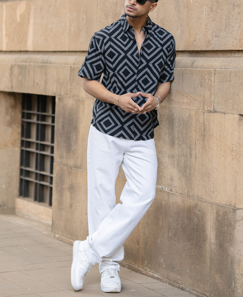 Black Geometric Print Shirt