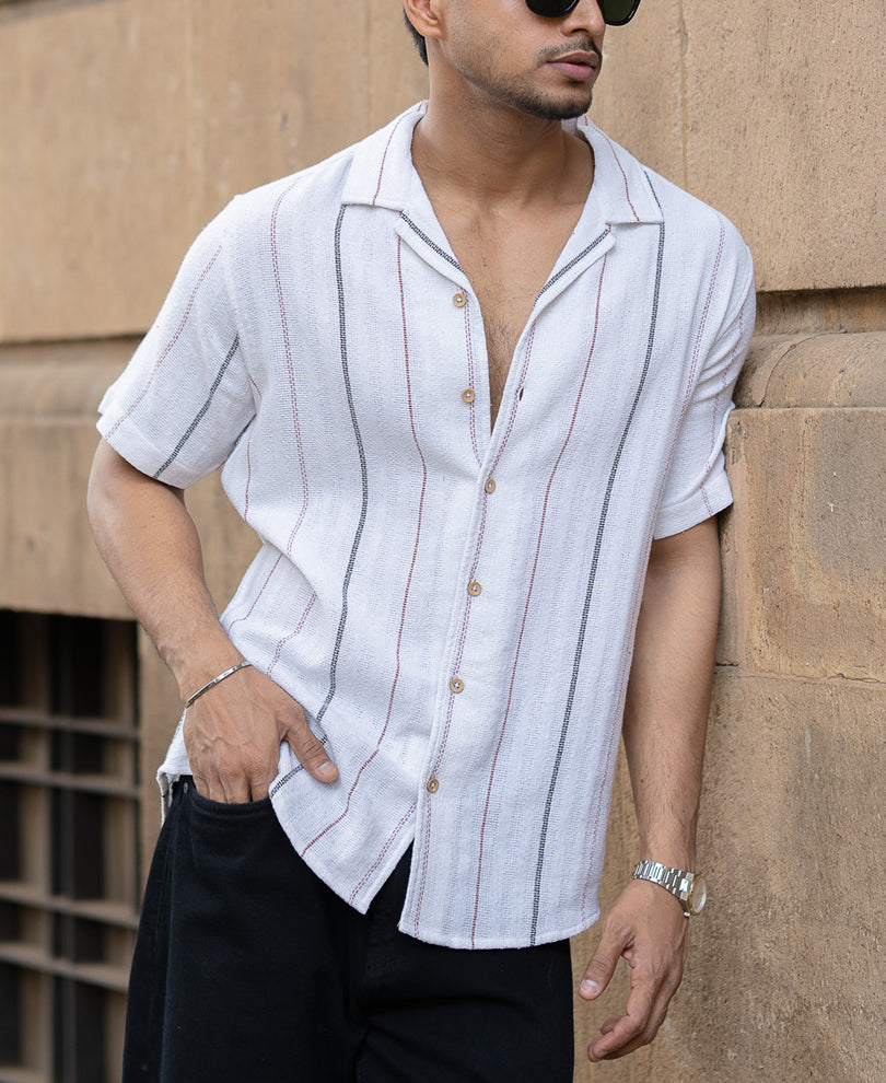 White Structured Stripe Shirt