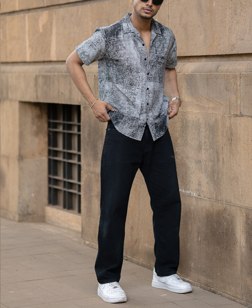 Grey Abstract Print Colour Shirt