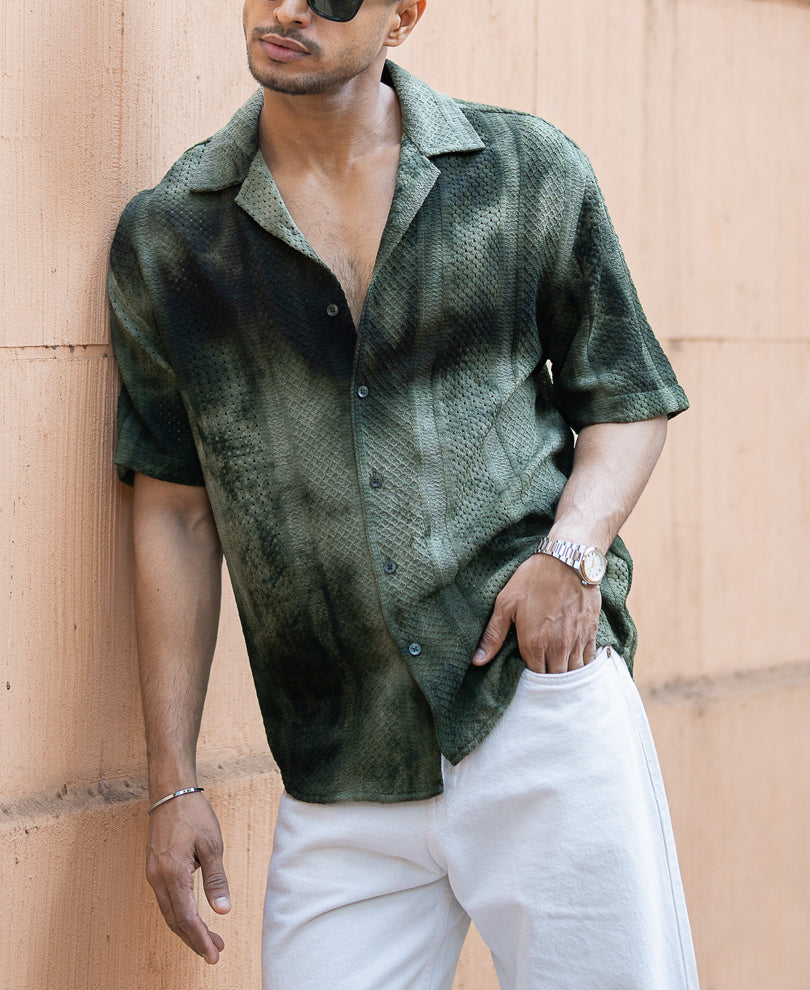 Olive Oversized Half Sleeves Shirt