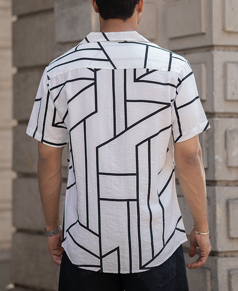 White Macro Geometric Print Shirt