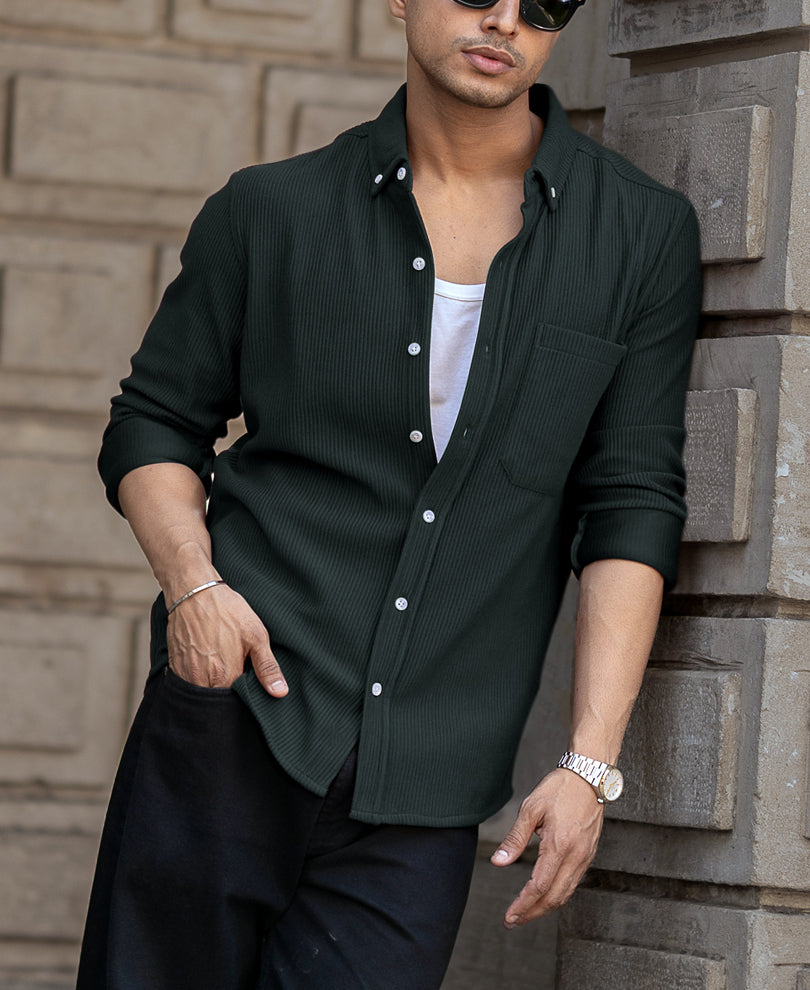 Green Regular Fit Full Sleeves Shirt