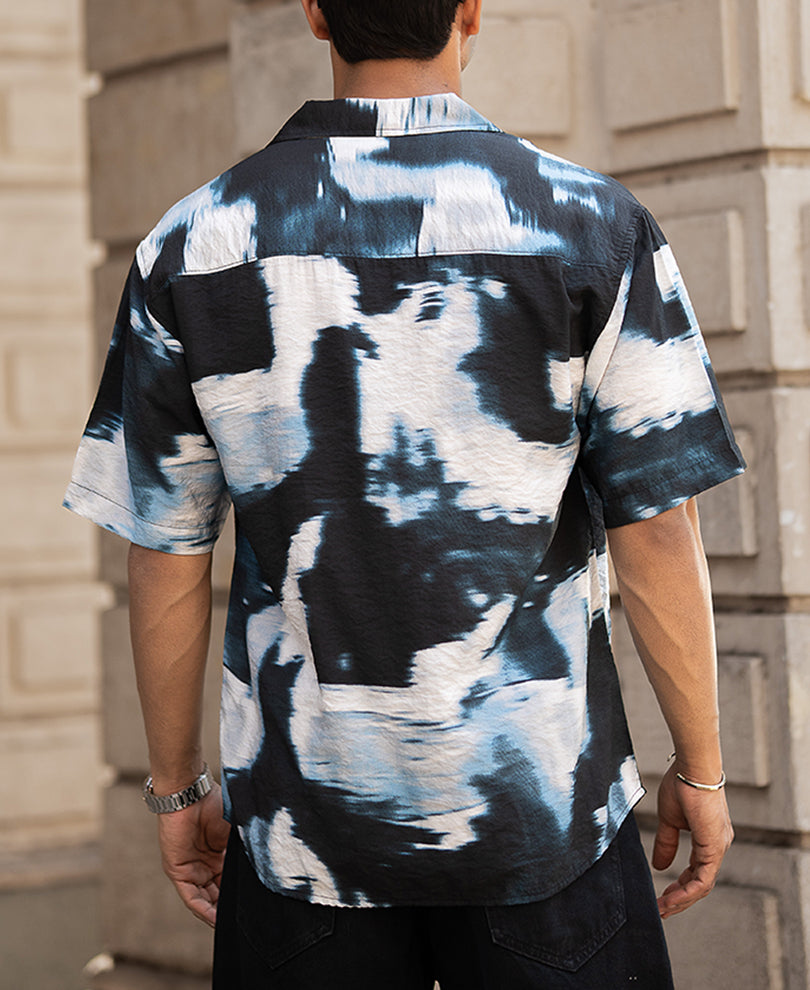Black Abstract Cuban Printed Oversized Half Sleeves Shirt