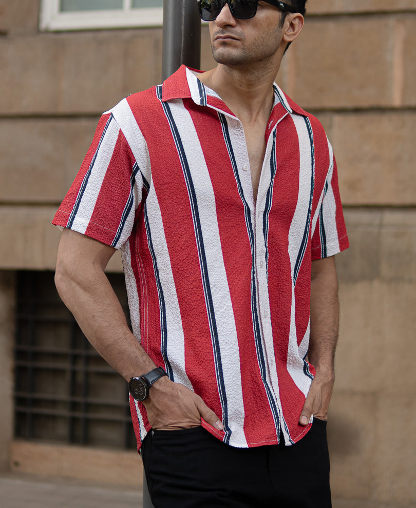 Red Textured Stripe Shirt