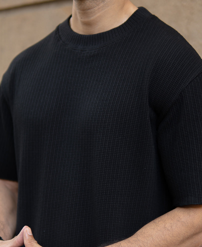 Black Oversized Structure Half Sleeves T-Shirt