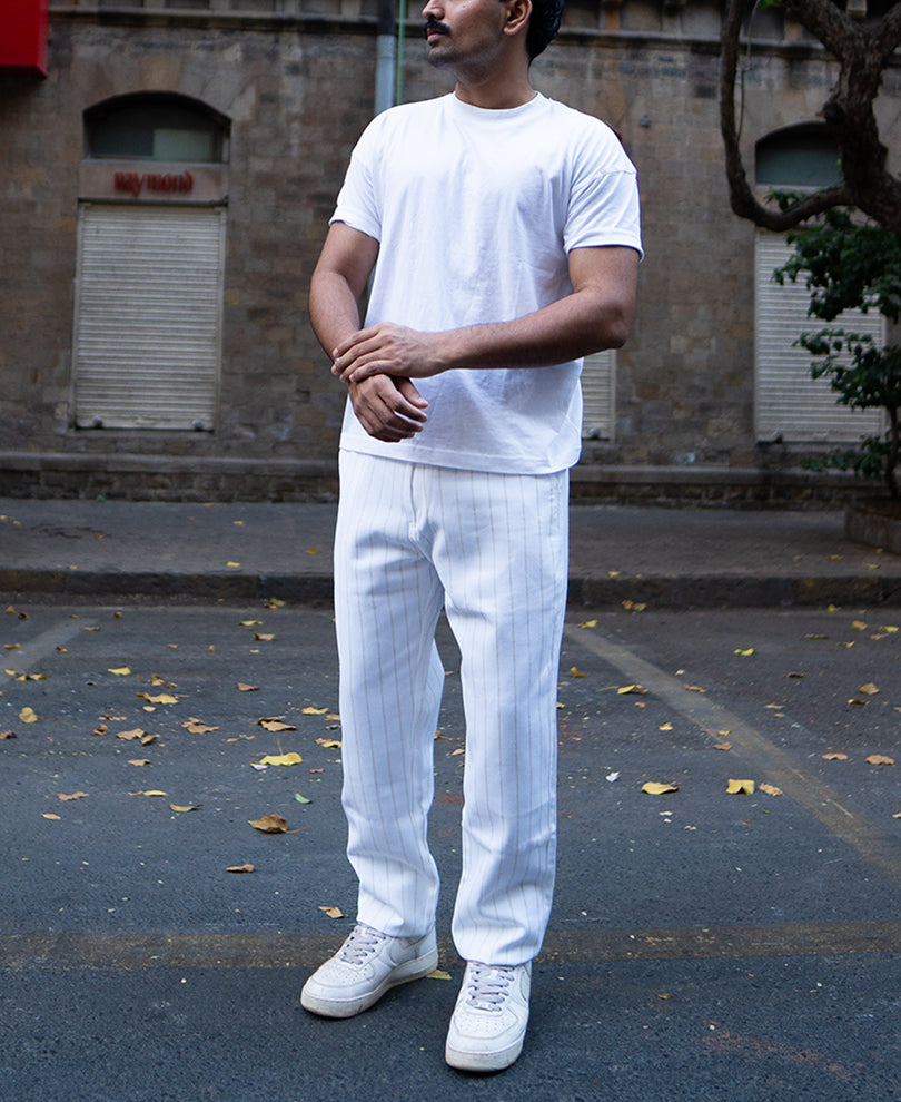 White Striped Cotton Pant.