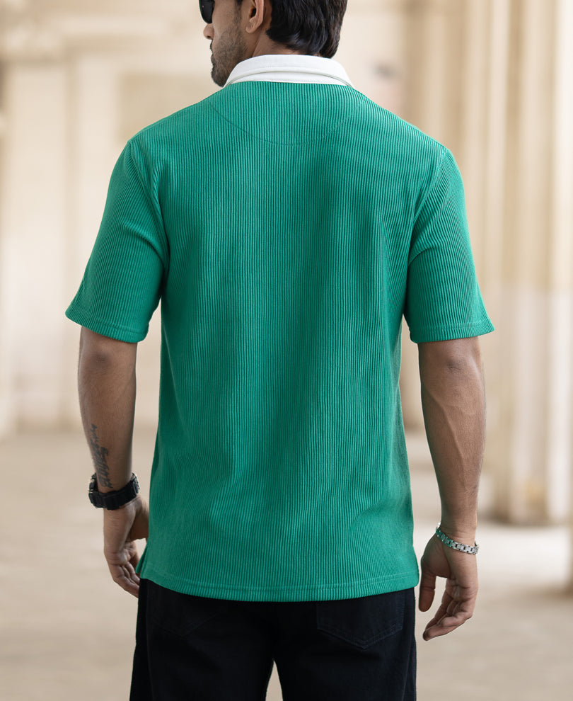 Green Corduroy Oversized Half Sleeves T-Shirt