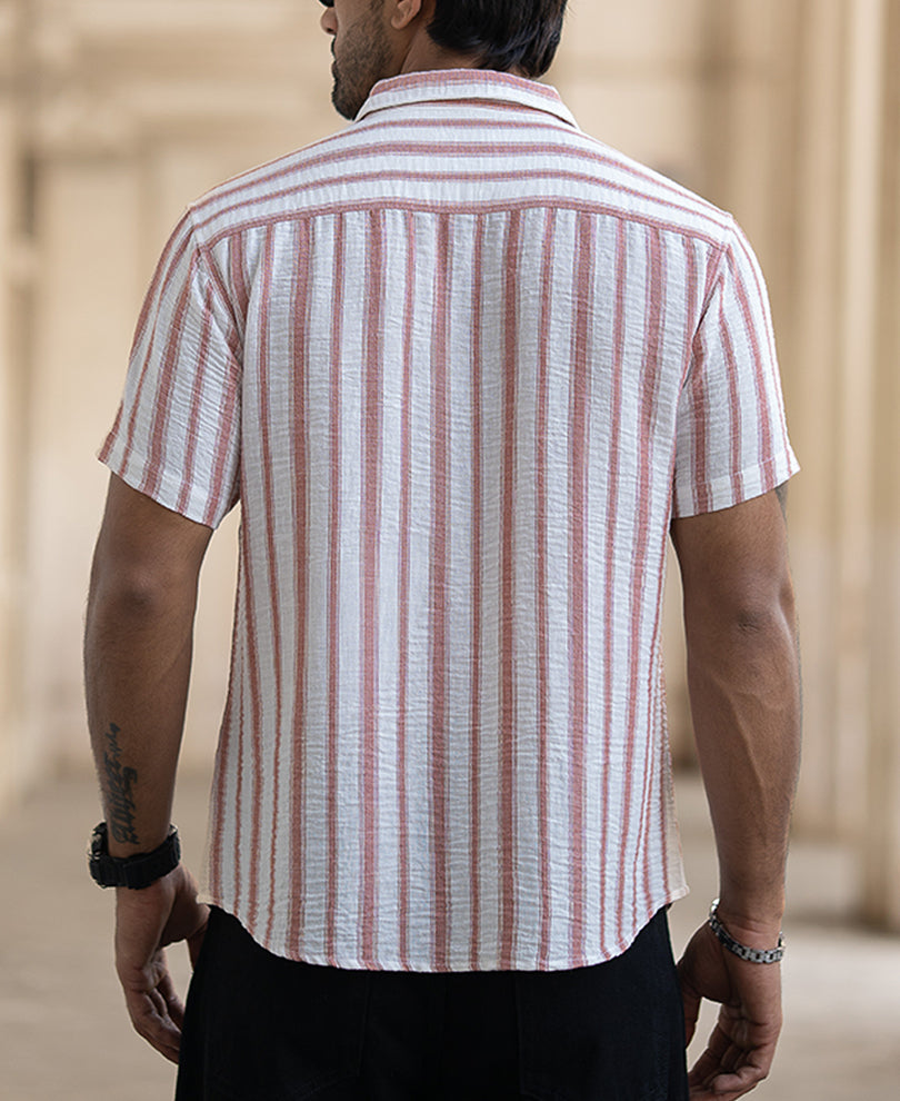 Peach Striped Shirt With Pocket