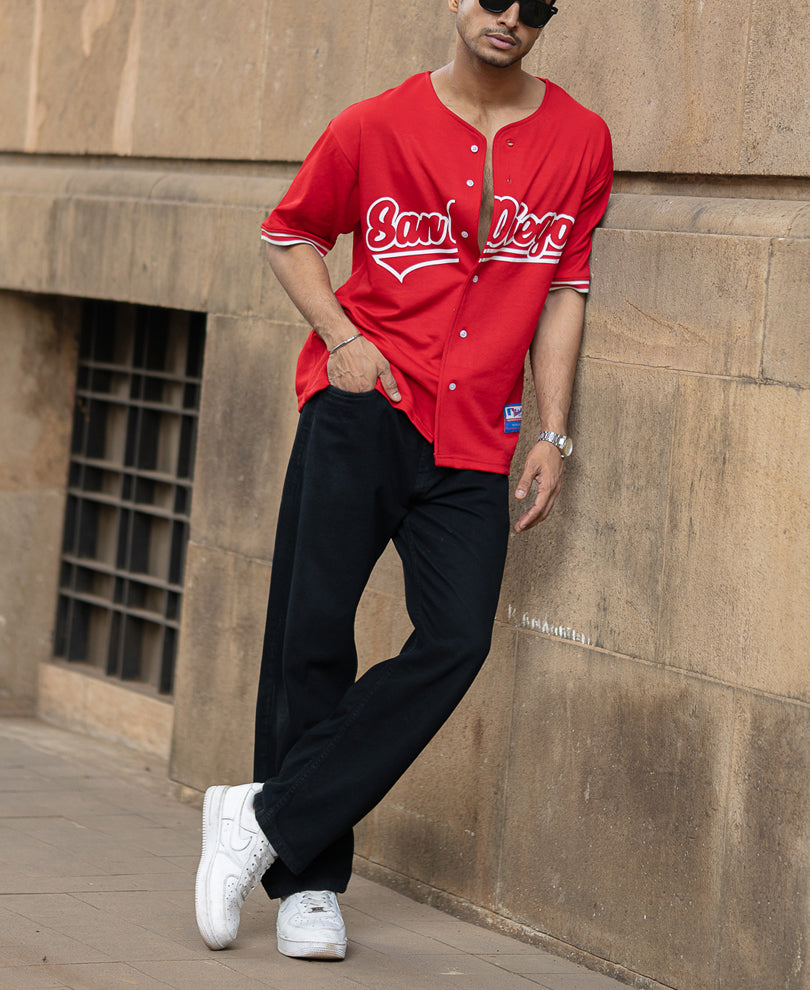 Red Mesh Texture Printed T-Shirt