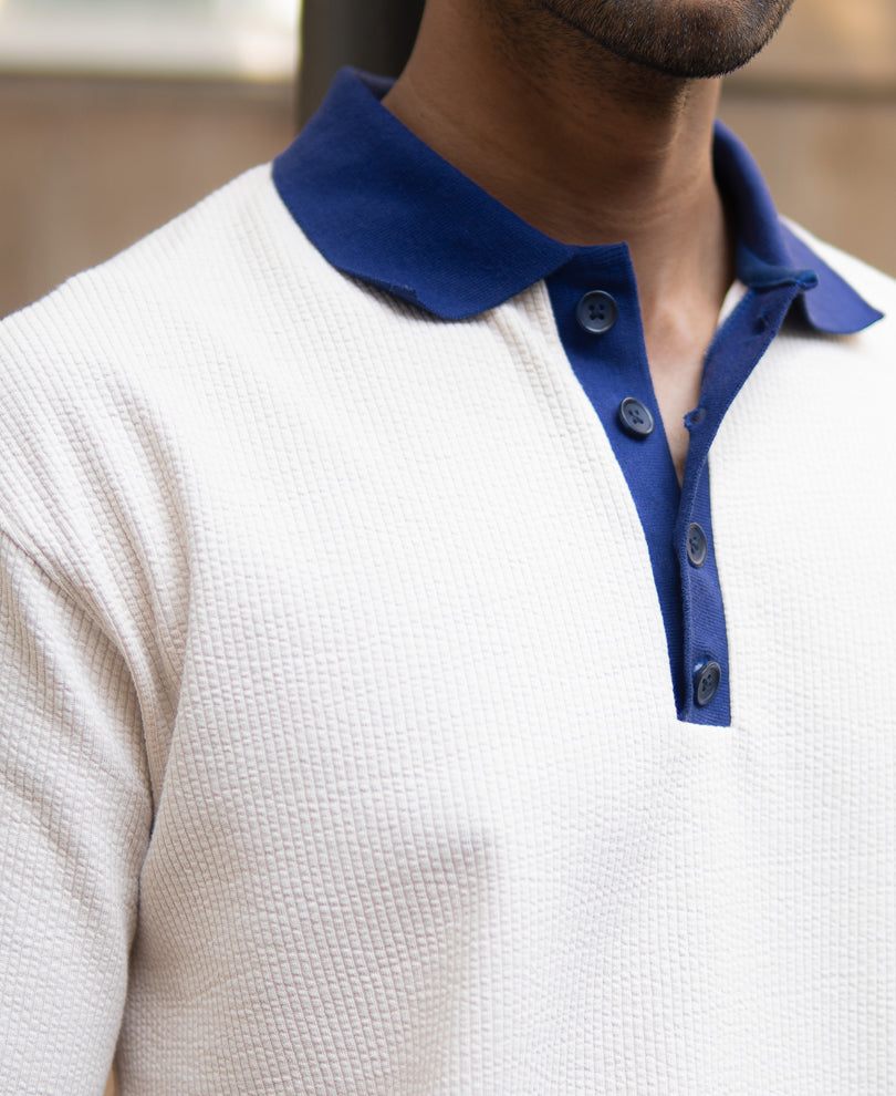 Cream Contrast Collar T-Shirt