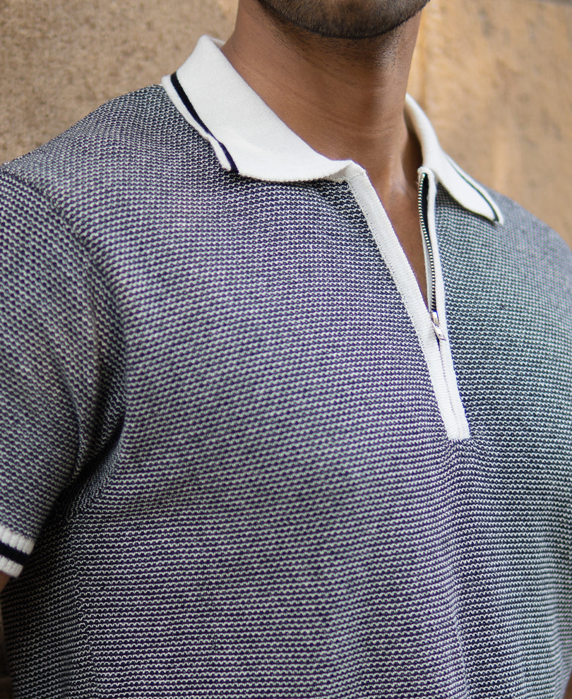 Black Knitted Zipper T-Shirt