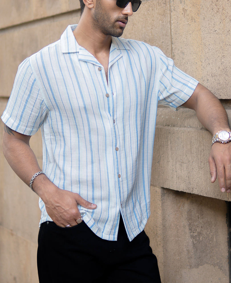 Blue Crinkled Stripe Shirt