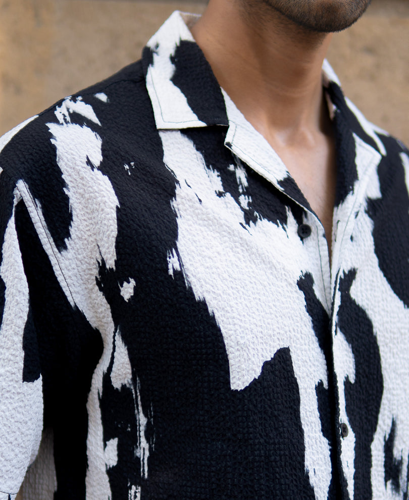 Black Abstract Print Cuban Shirt