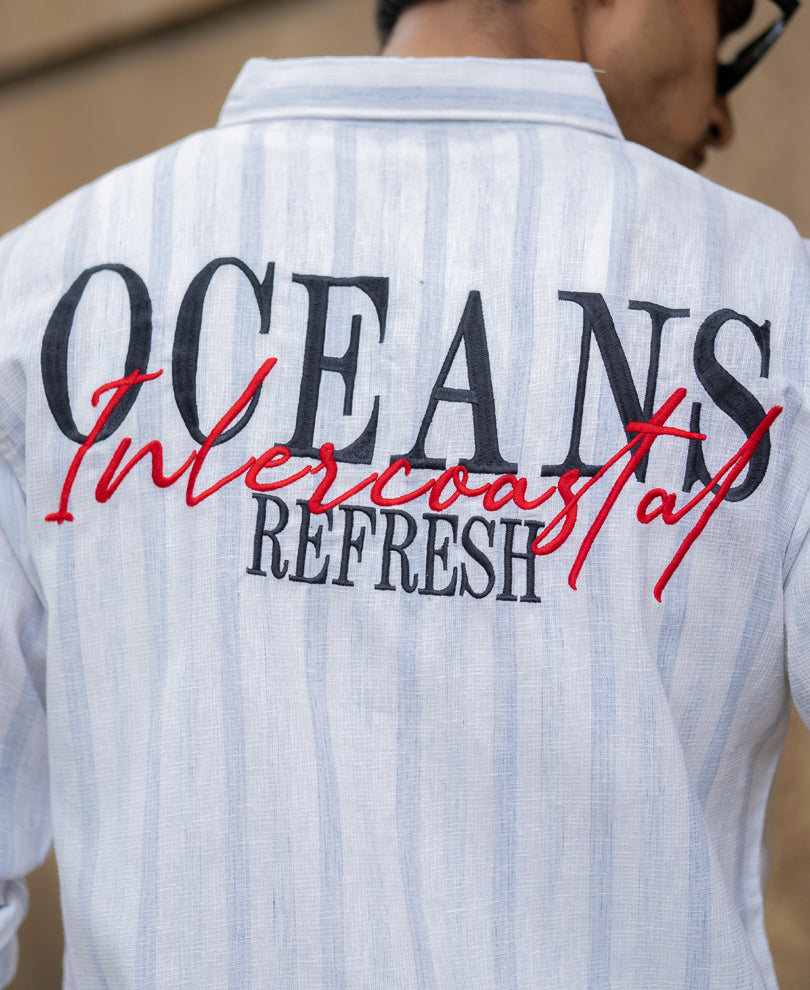 Faded Blue Stripe Embroidered Shirt