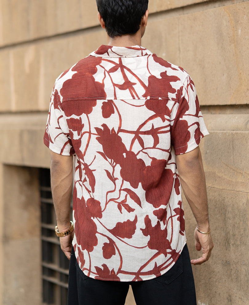 Rust Floral Crinkled Print Shirt