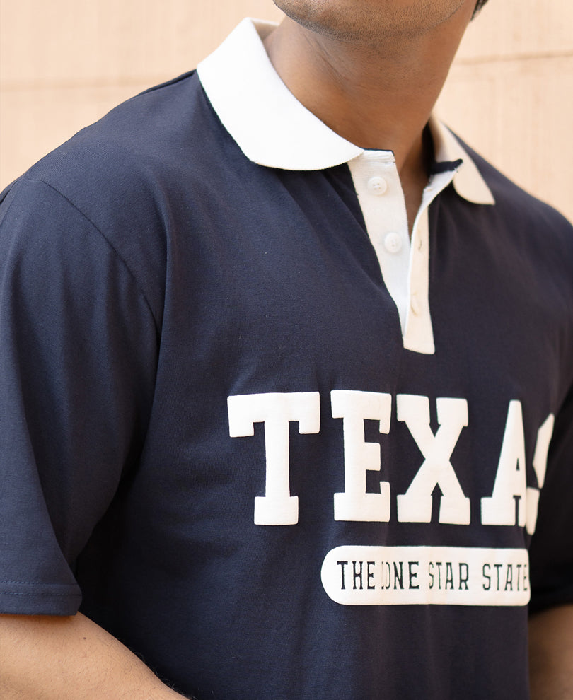 Navy Contrast Print Polo T-Shirt