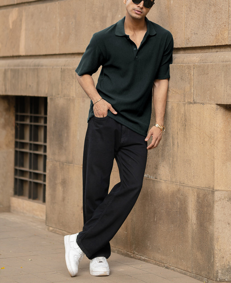 Dark Green Rib Polo T-Shirt