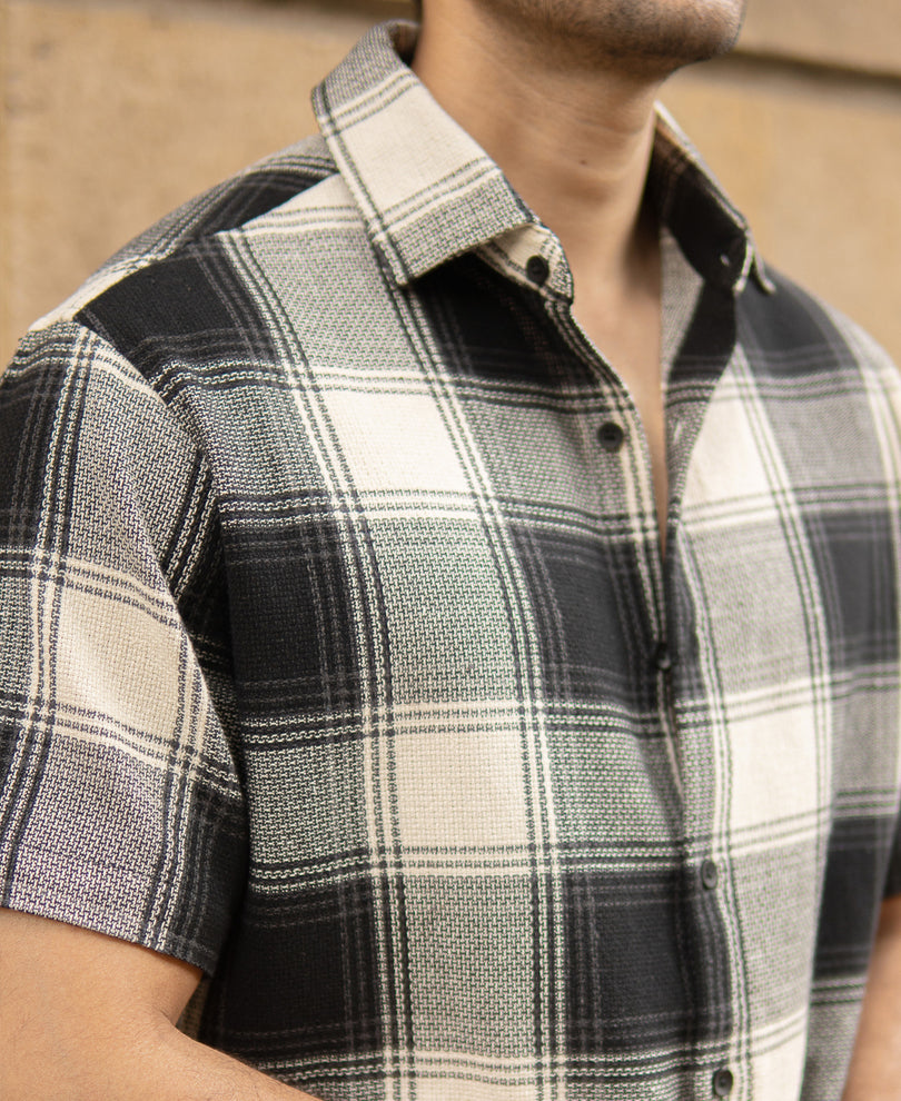 Black Regular Fit Structured Checks Shirt