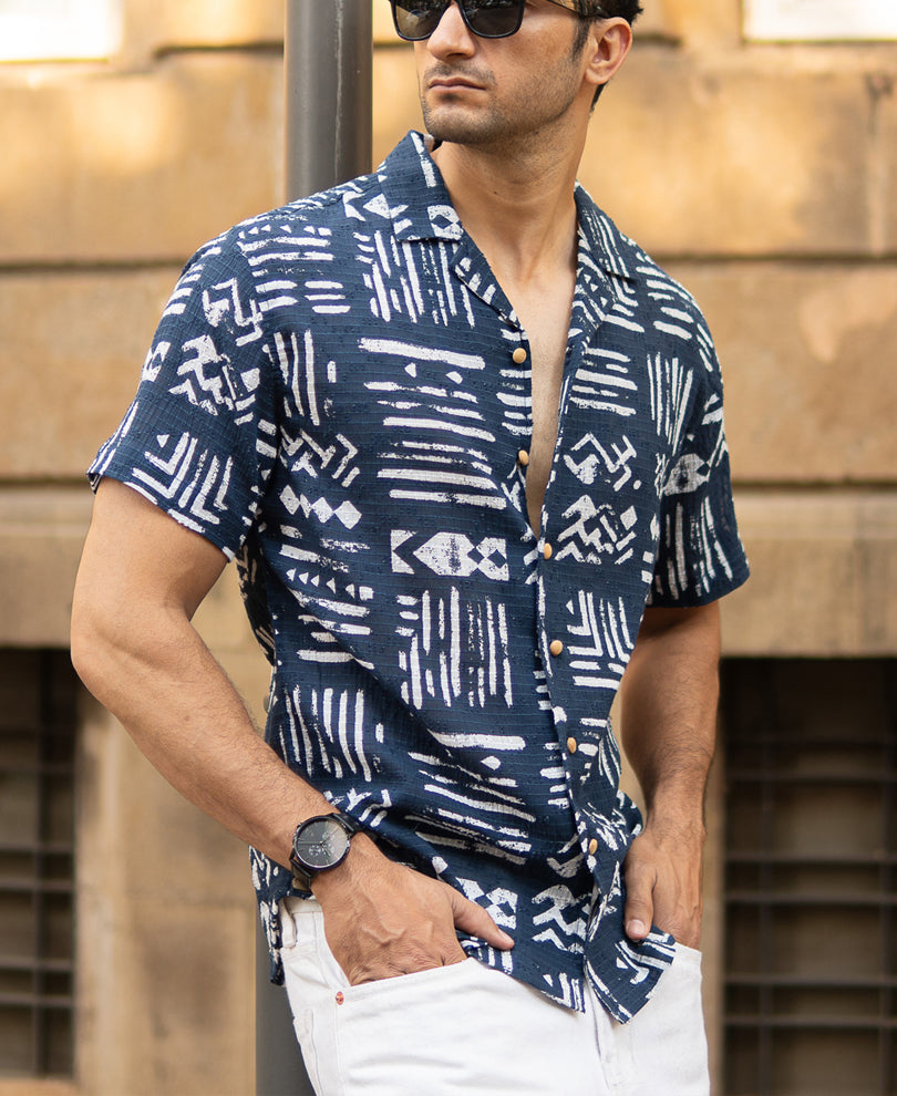 Navy Abstract Aztec Print Shirt