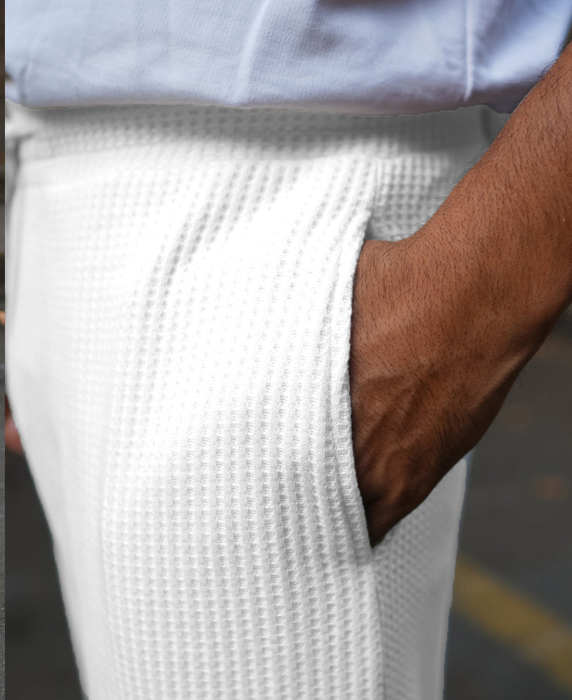 Cream Waffle Baggy Fit Track Pant