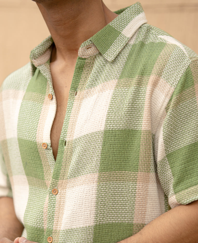 Green Structured Checks Shirt
