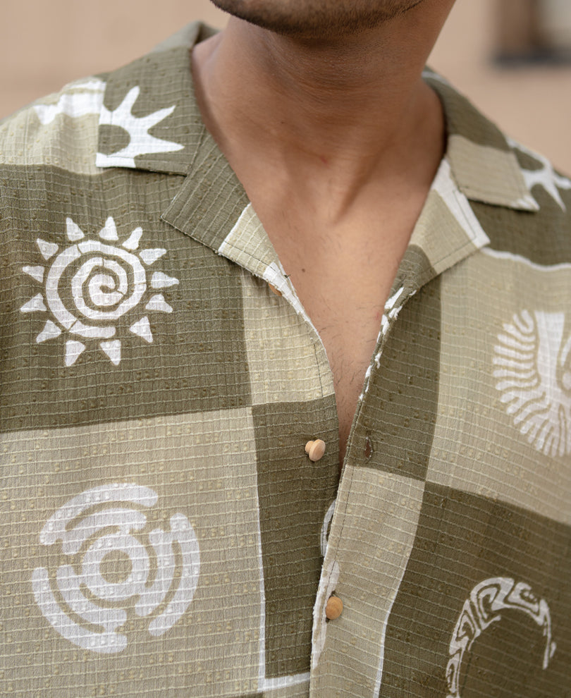 Green Structured Cuban Printed Shirt