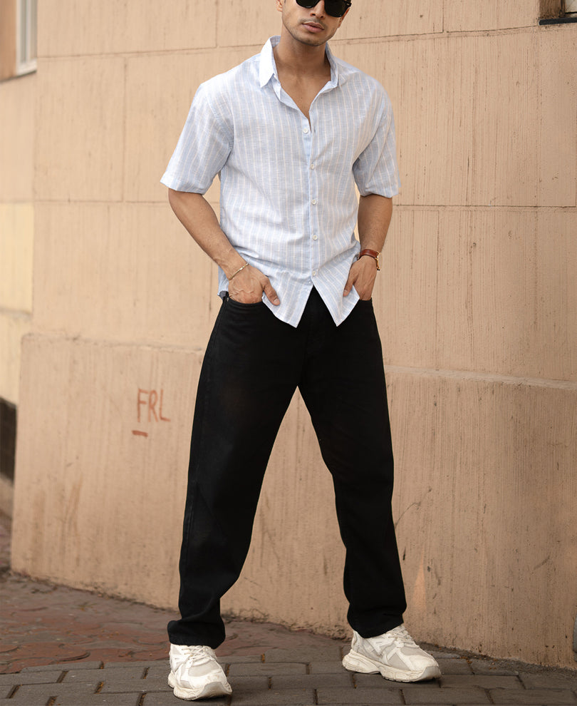 Blue Stripe Shirt With Print