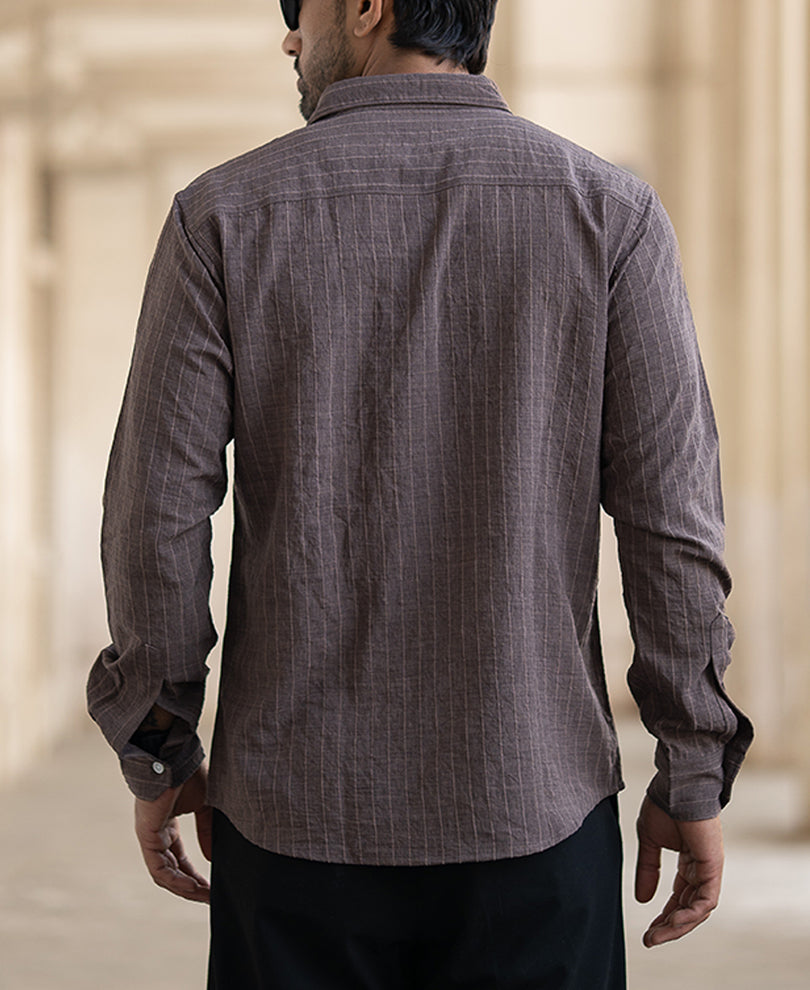 Brown Striped Flowy Regular Fit Shirt