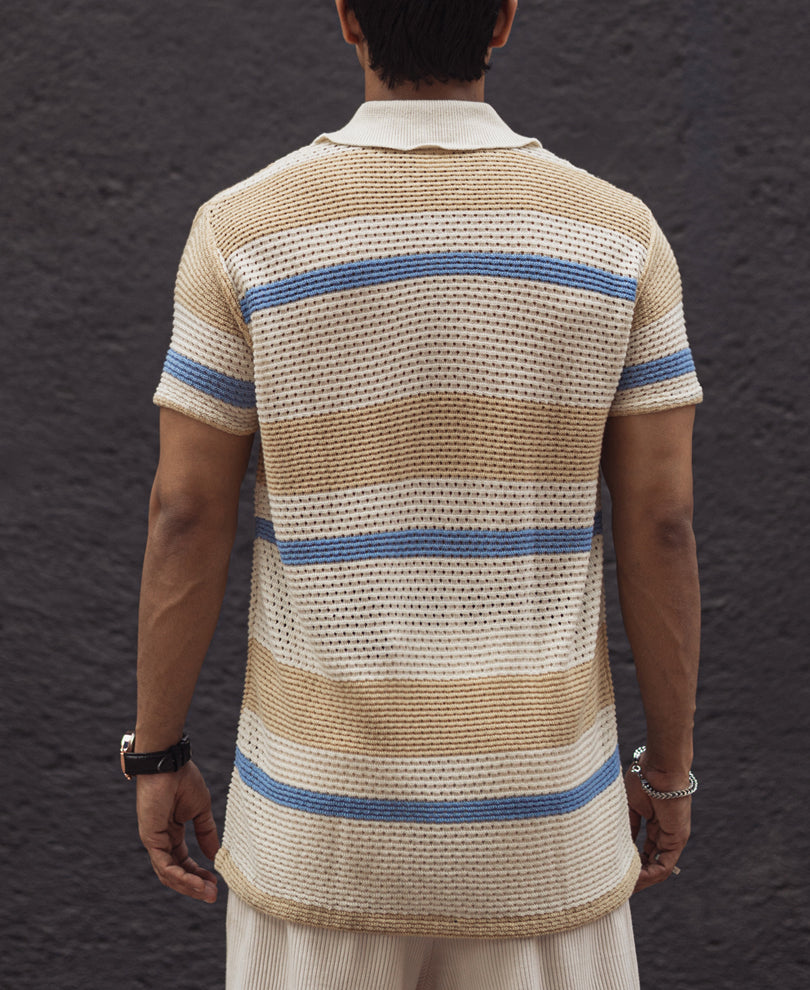 Multicolor Structured Striped Regular Half Sleeves Shirt