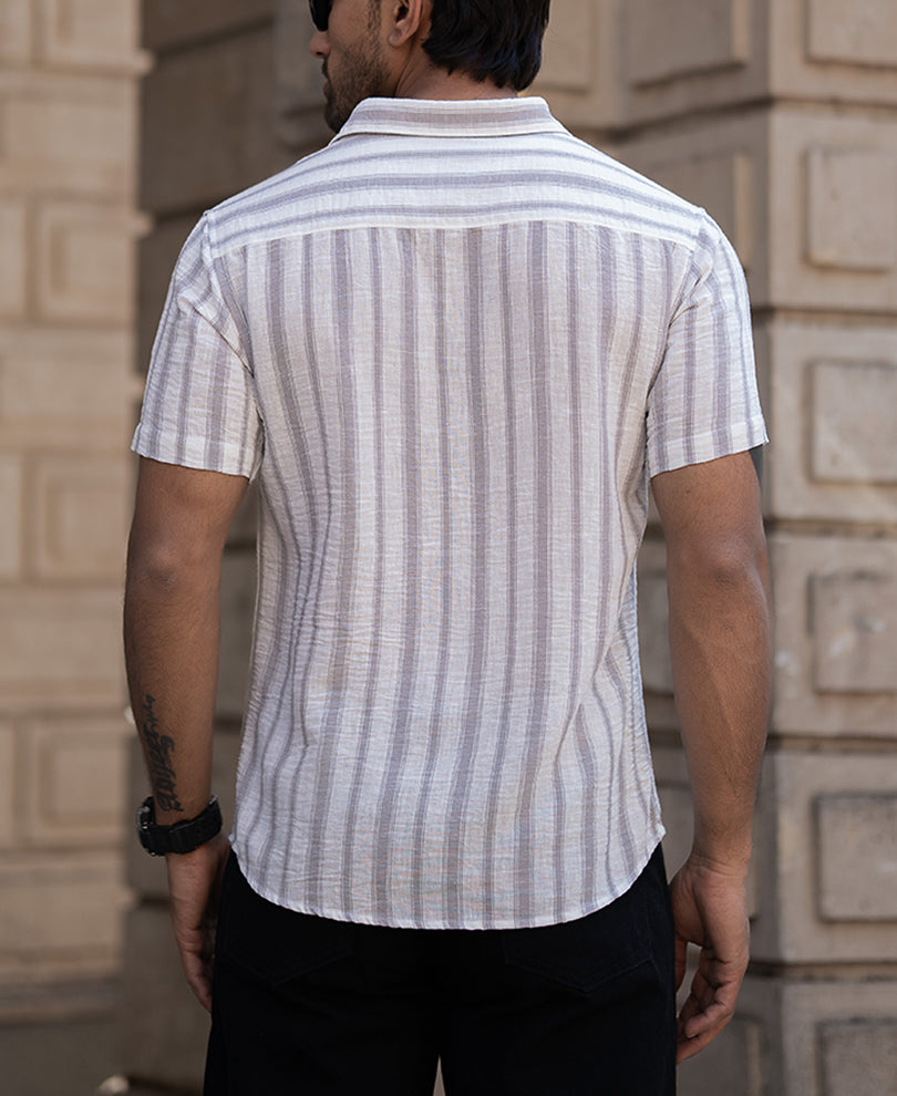 Grey Striped Shirt With Pocket