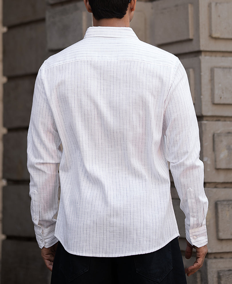 White And Blue Stripes Full Sleeves Regular Fit Shirt