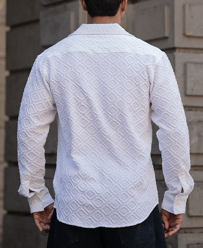 White Geometric Jacquard Shirt