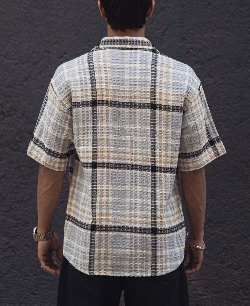 Multicolor Waffle Checked Oversized Half Sleeves Shirt