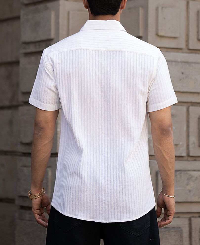 White Regular Fit Structure Half Sleeves Shirt