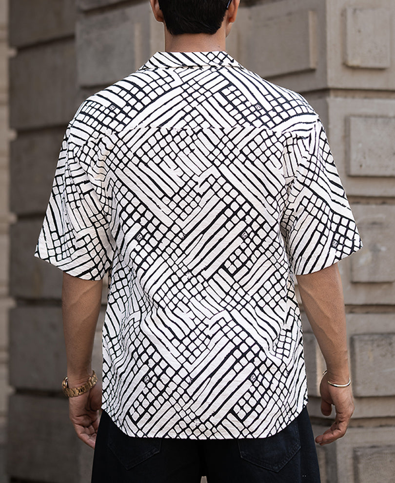 White Oversized Printed Half Sleeves Shirt