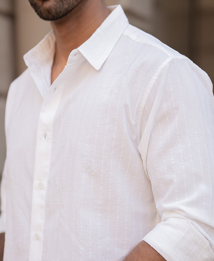 White Striped Flowy Regular Fit Shirt